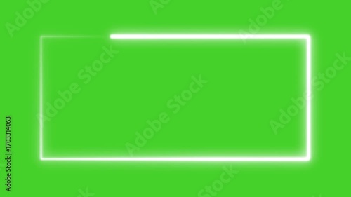 Animated glowing rectangle frame loop animation isolated on green screen motion background.  Neon rectangle shape stock line moving animation chroma key screen.  square rectangle border  4k animation.
