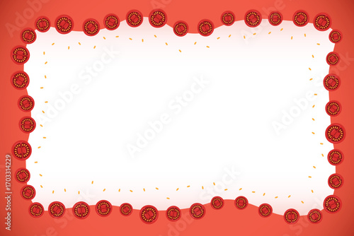 Tomato slices border perfect for food, cooking, kitchen. fresh tomato halves healthy frame