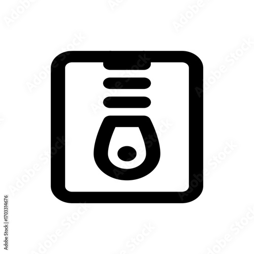 Illustration of a water heater with a rectangular frame and rounded corners in black and white color scheme