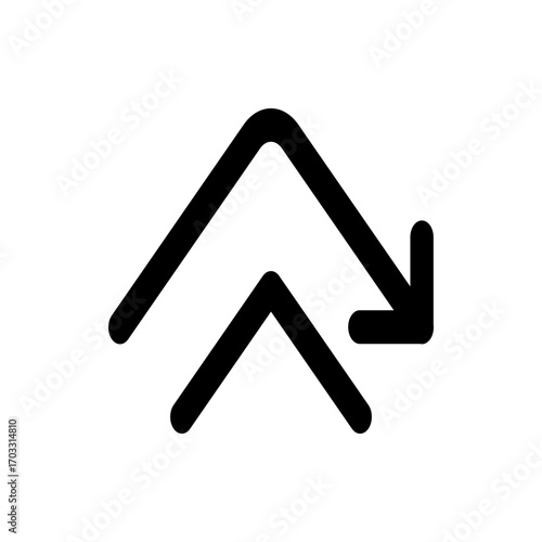 Two upward pointing arrows with the upper arrow transforming into a rightward pointing arrow shape design