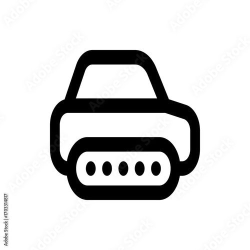 Illustration of a stylized car with a rounded body and five circular details in a minimalist design style