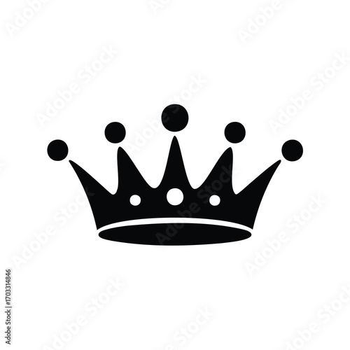 Simple black and white crown illustration denoting royalty, power, and success