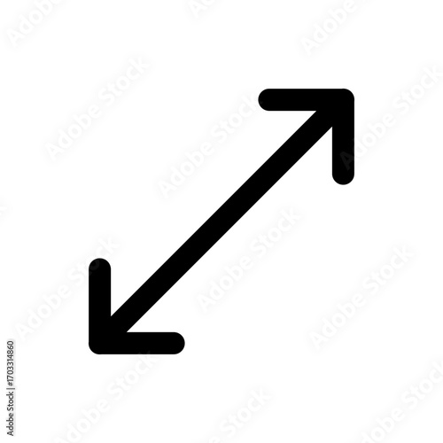 Black diagonal arrow pointing from the upper right to the lower left corner on a white background image