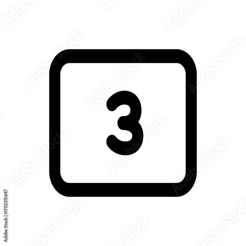 Illustration of the number three centered within a rounded rectangular border on a white background view