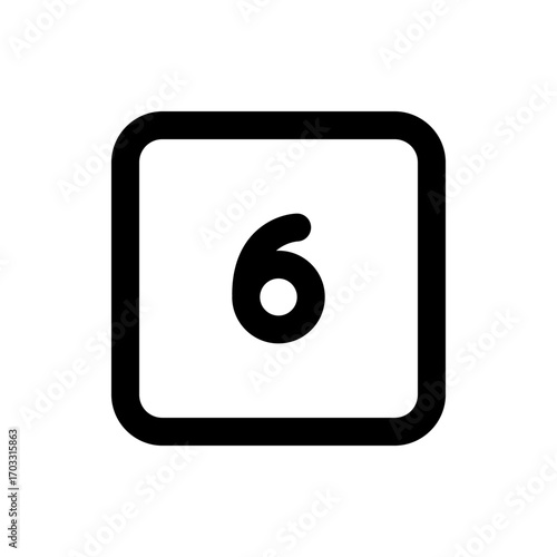 Illustration of a rounded square containing the number six in a bold sans serif style typeface centered inside