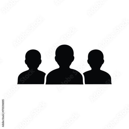 Silhouette of three people standing in a row, representing a group