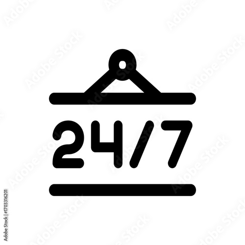 Illustration of a sign indicating twenty four seven availability with a hanger and a horizontal line