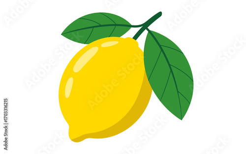 Vibrant yellow lemon with green leaves fresh citrus fruit isolated on
