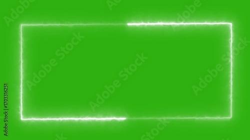 Animated glowing rectangle frame loop animation isolated on green screen motion background.  Neon rectangle shape stock line moving animation chroma key screen.  square rectangle border  4k animation.