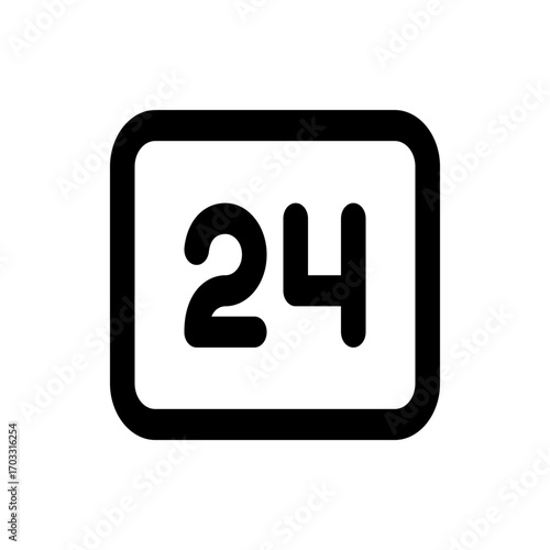 Illustration of a black twenty four hour service icon inside a rounded rectangle on a white background
