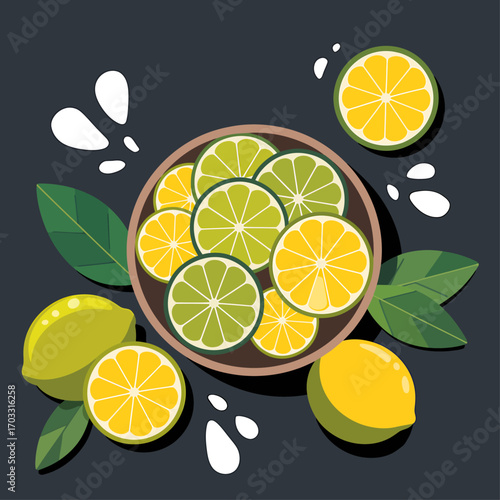 Fresh citrus slices and lemons scattered around a bowl vibrant and juicy