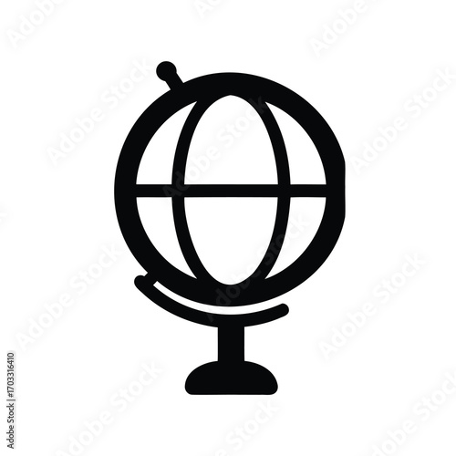 Globe Icon in Black Silhouette, Symbolizing Education, Geography, and Global Connections