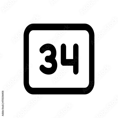 Illustration of a rounded rectangle containing the number thirty four in a bold sans serif typeface style