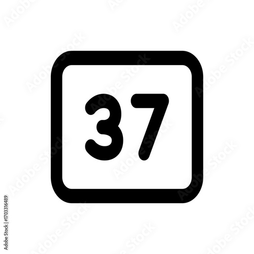 Illustration of the number thirty seven inside a rounded rectangle with a bold black outline design style