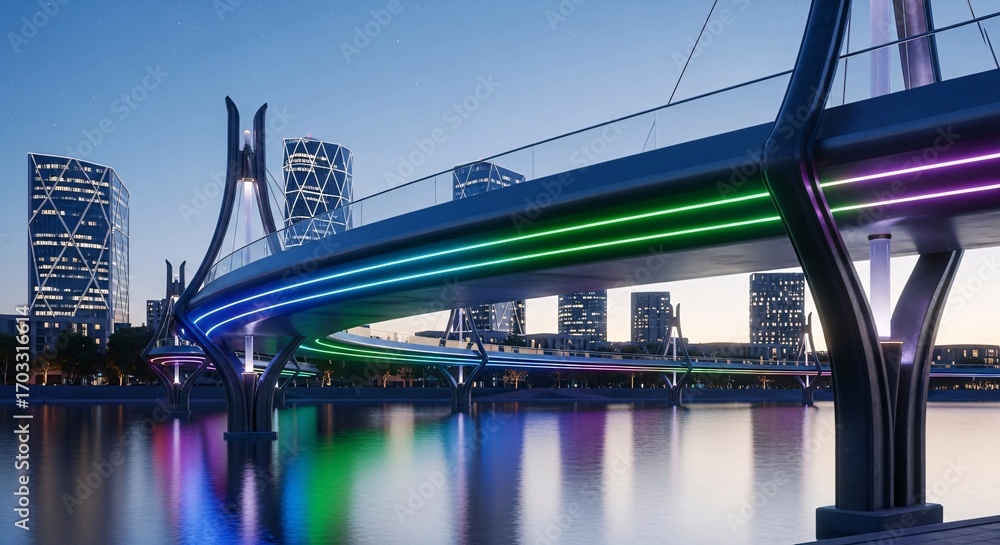 Fototapeta premium Futuristic Floating Bridge with Neon Lights