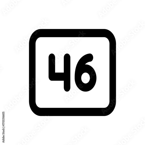 Illustration of a rounded rectangle containing the number forty six in a bold sans serif typeface