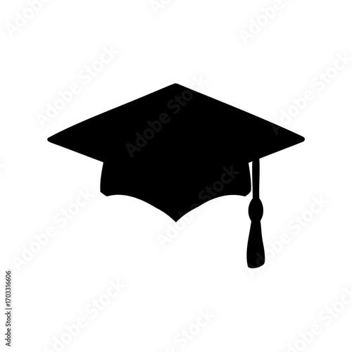 Black graduation cap isolated on white background symbolizes academic achievement and success