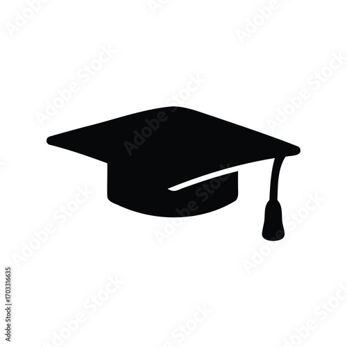 Black graduation cap or mortarboard on a clean white background symbol