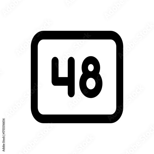 Illustration of the number forty eight inside a rounded corner rectangular shape with a thick black outline