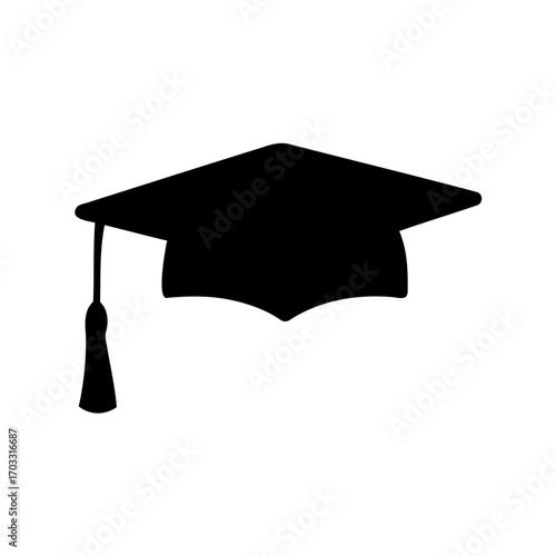 Black Graduation Cap Isolated on White Background Symbolizing Academic Achievement