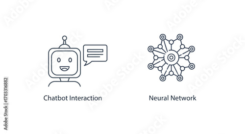 Vector illustration of chatbot interaction and neural network icons