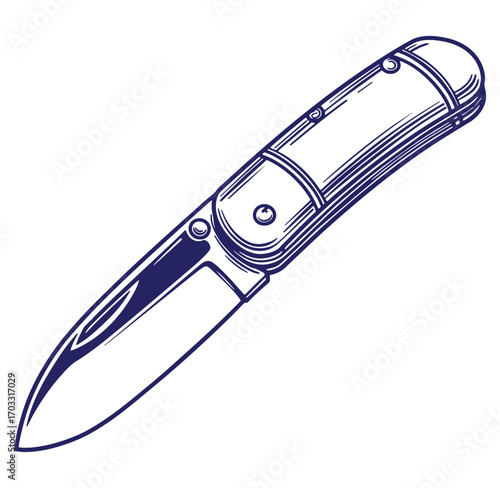 Detailed vector illustration of a pocket knife in a classic engraved line art style