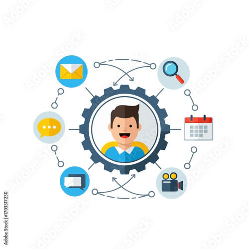 Customer relationship management concept with icons and gears