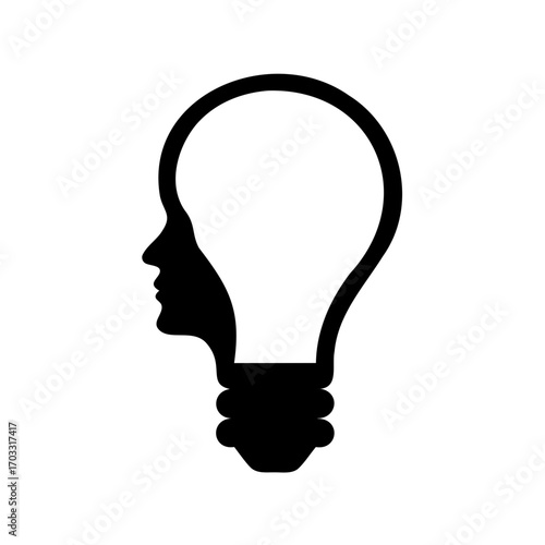 Abstract illustration of a light bulb with a human face profile inside