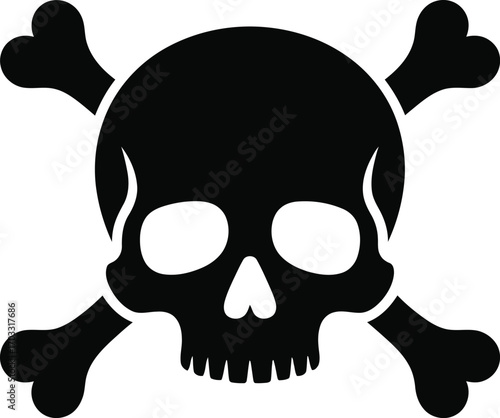 A black skull with two crossed bones behind it on a white background in a simple graphic style