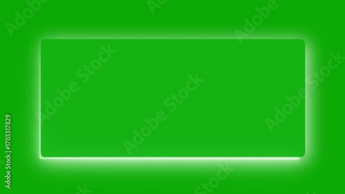 Animated glowing rectangle frame loop animation isolated on green screen motion background.  Neon rectangle shape stock line moving animation chroma key screen.  square rectangle border  4k animation.