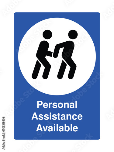 Personal Assistance Available Sign with Explanation – Support Interaction Symbol in Blue Square