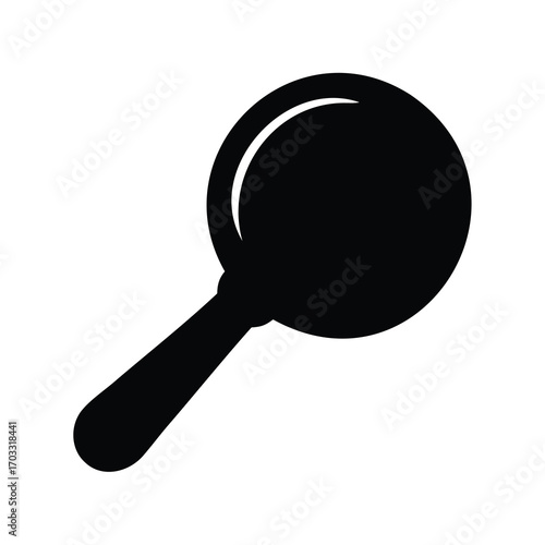 Simple black and white icon representing a magnifying glass for searching