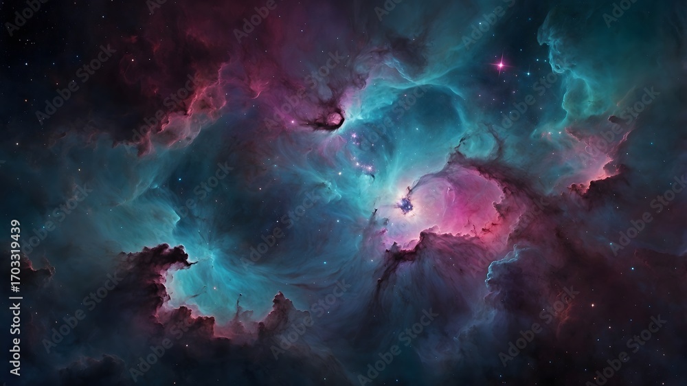 Obraz premium Nebulosa colorida en tonos azul y púrpura con nubes de gas y polvo estelar en el espacio profundo