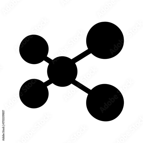 Black molecular structure representation with circles and interconnecting lines on white background