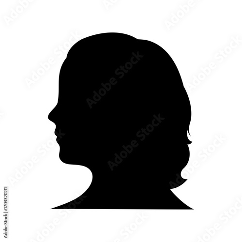 Silhouette of a woman's head with bobbed hair and classical profile