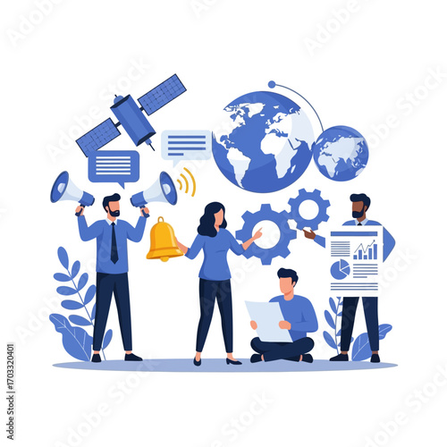 Teamwork and global communication with satellite and gears