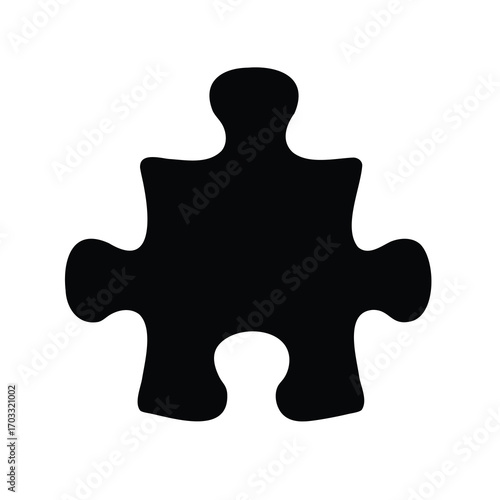 A single black jigsaw puzzle piece isolated on a white background