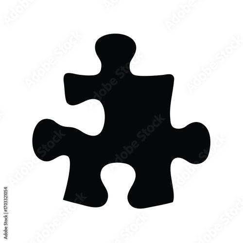 Isolated black jigsaw puzzle piece representing unity, strategy, and problem solving