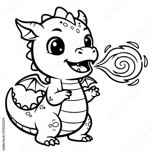 Lovely cartoon baby dragon, smiling warmly and puffing smoke - great vector illustration with wings for children's books, graphic t-shirt designs, art prints and birthday cards.