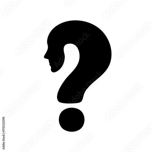 Silhouette of a person's face forming a question mark, a concept of inquiry