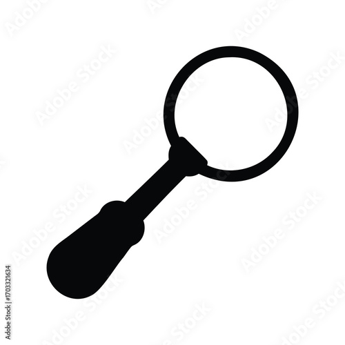 A simple black and white image of a magnifying glass illustration