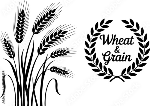 Wheat Sheaves and Laurel Wreath Silhouette Set