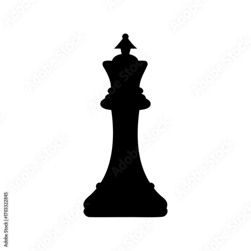 Dramatic Black Chess King Silhouette Against White Background, Strategy and Power