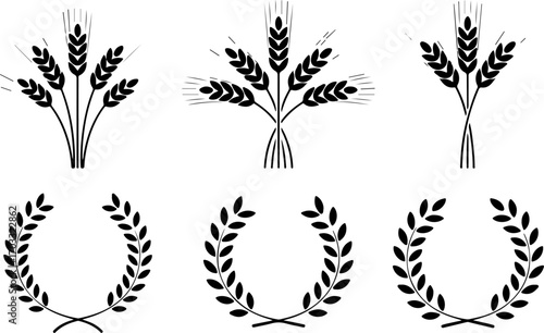 Wheat Sheaves and Laurel Wreath Silhouette Set