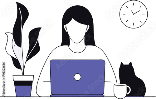 Freelancer working remotely. Vector illustration