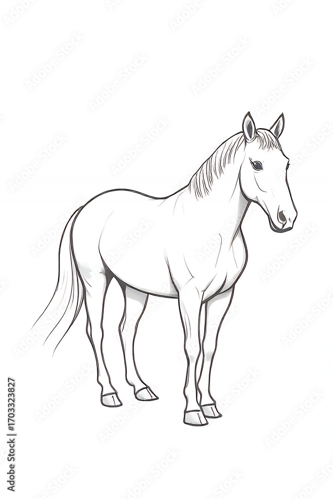 Fototapeta premium Line Art Illustration of a White Horse