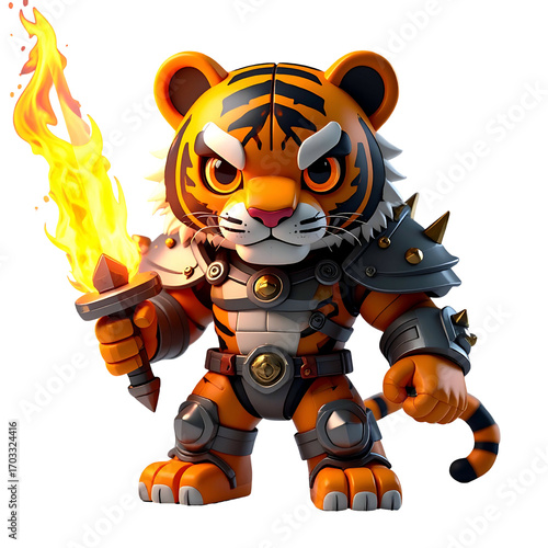 Tiger warrior with flaming sword