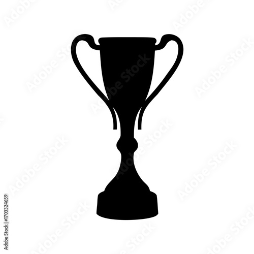 Simple black trophy silhouette on white background symbolizing achievement and success