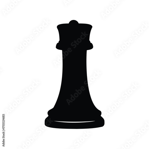 Single Black Queen Chess Piece on a White Background Illustration