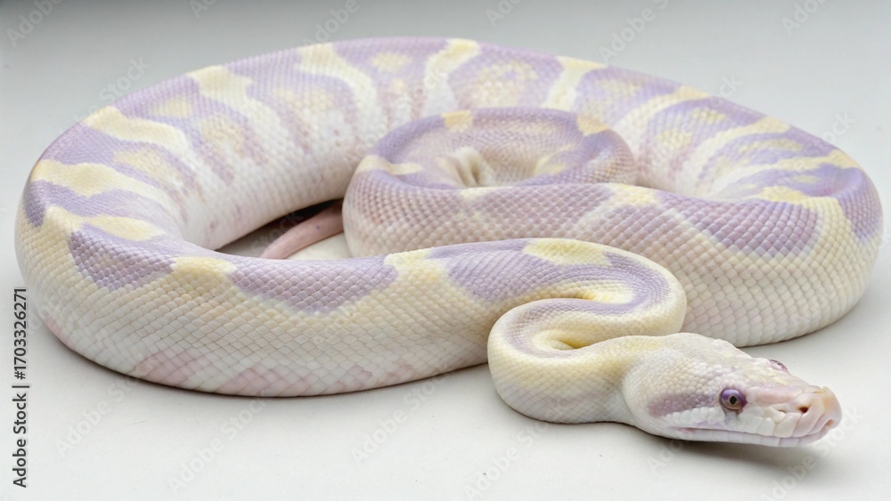 Fototapeta premium Lavender Albino Ball Python on studio background